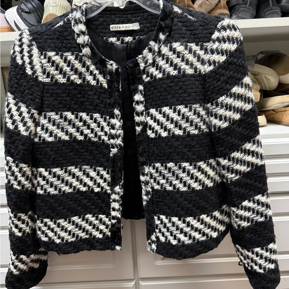 Alice + Olivia Black and White Geometric Blazer